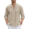 Camicia Uomo Collo alla Coreana con Laccio Frontale Manica Lunga Camicia | Scollo