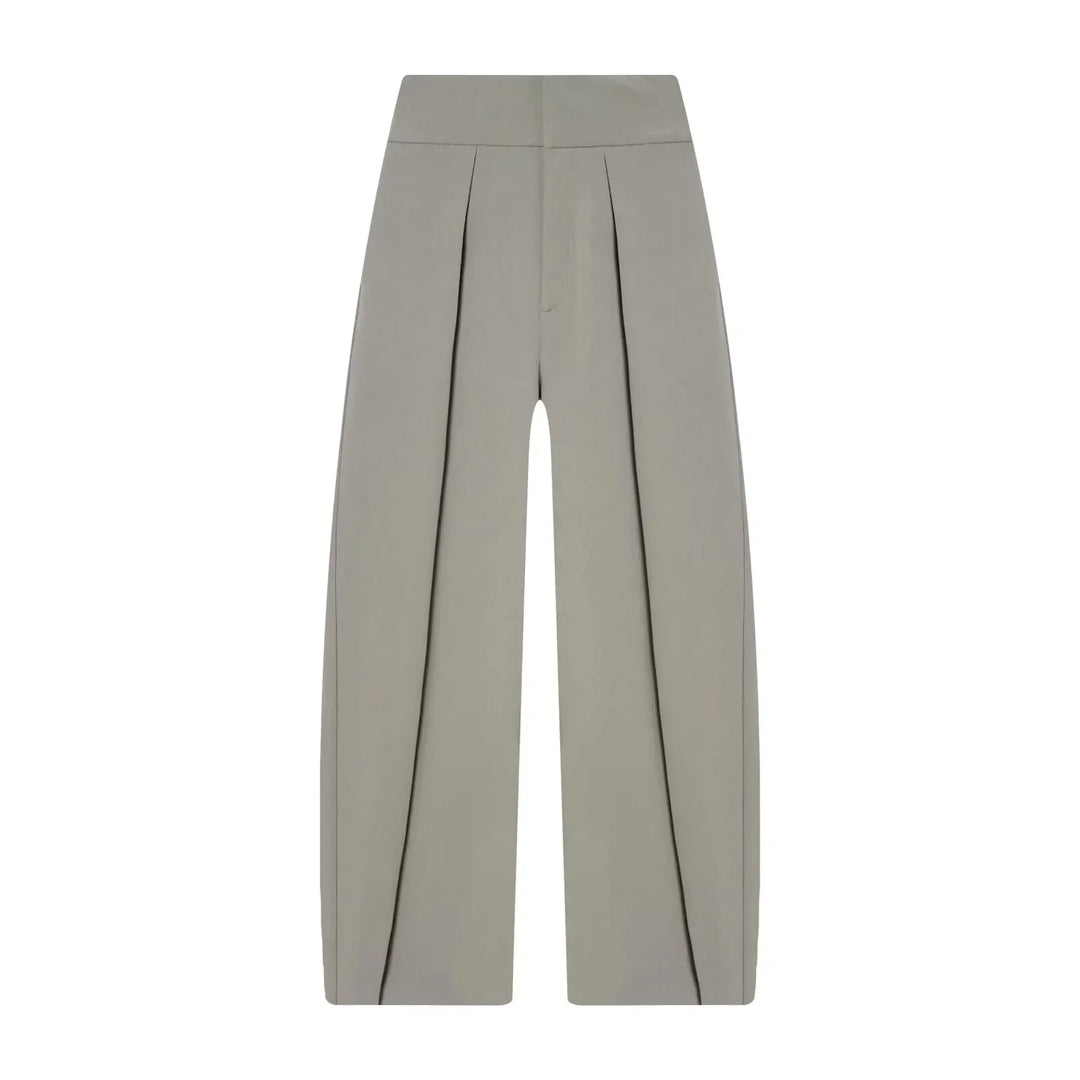 Damen High Waist Hose mit Bundfalten vorne und weitem Bein | Taillierte Passform