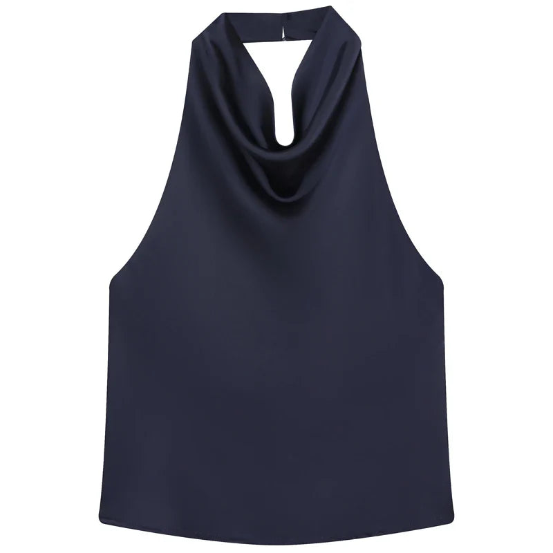 Damen ärmelloses Top mit Halterneck drapierter Vorderseite | Halter