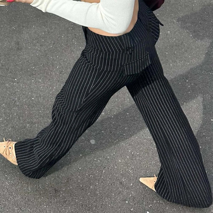 Damen High Waist Hose mit Nadelstreifen und weitem Bein | Taillierte Passform
