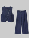 Damen Hosen Set | Zweiteiliges Outfit mit Knopfweste | Weites Bein | Eleganter Freizeitlook