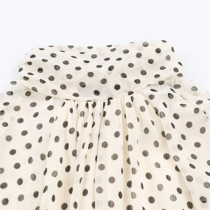 Damen Langarm Bluse mit Polka Dots Stehkragen lockere Passform | Gepunktet
