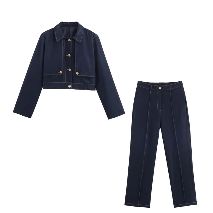 Damen Hosen Set | Zweiteiliges Outfit mit Knopfjacke | Strukturierte Silhouette | Eleganter Freizeitlook