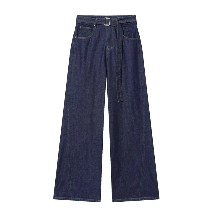 Damen High Waist Hose mit Gürtel und weitem Bein | Gerade Passform