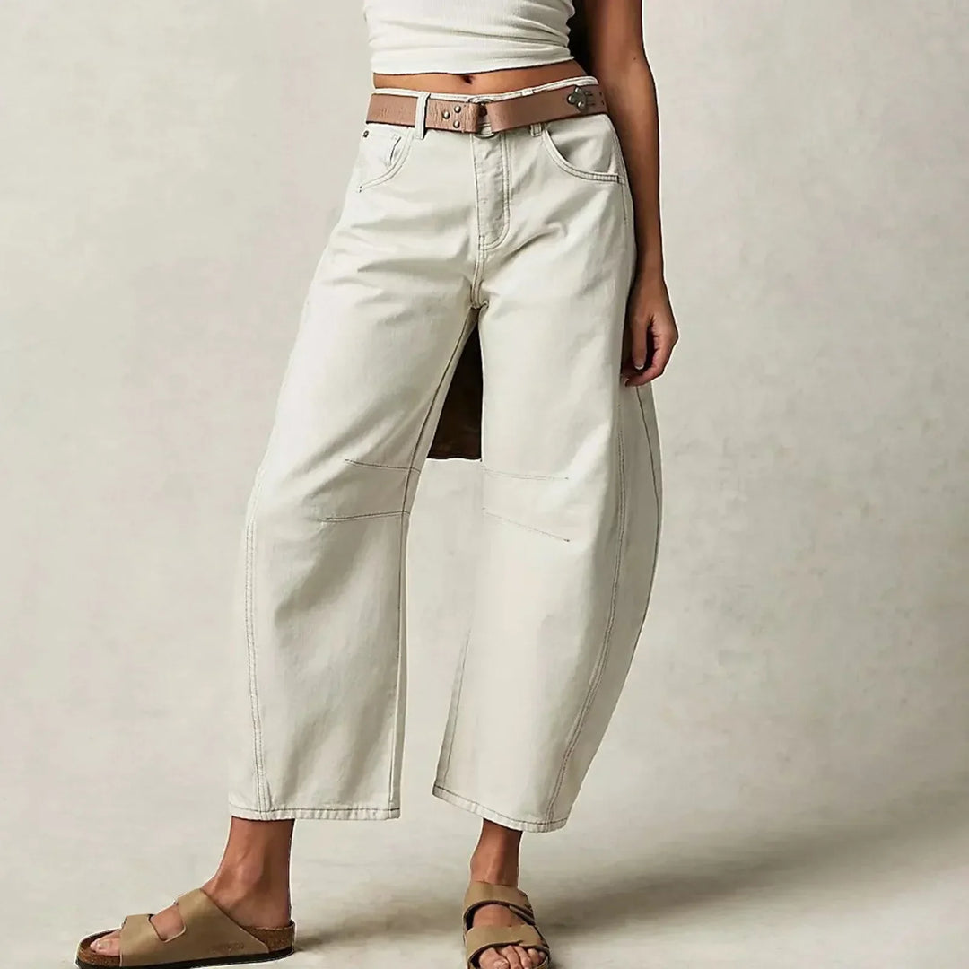 Damen High Waist Freizeithose mit schmal zulaufendem Bein | Knopfverschluss