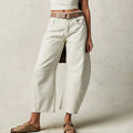 Damen High Waist Freizeithose mit schmal zulaufendem Bein | Knopfverschluss