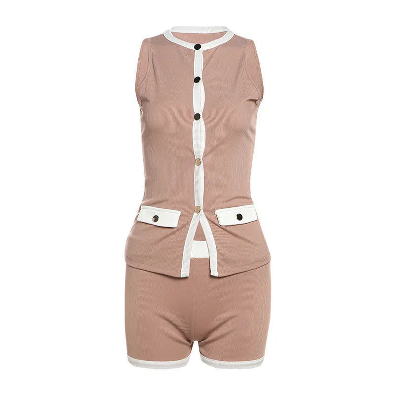 Damen Sommer-Set | Ärmelloses Top und Shorts im Kombi-Design | Moderner und Stilvoller Look