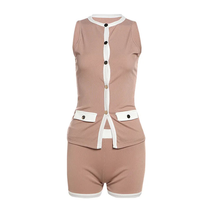 Damen Sommer-Set | Ärmelloses Top und Shorts im Kombi-Design | Moderner und Stilvoller Look