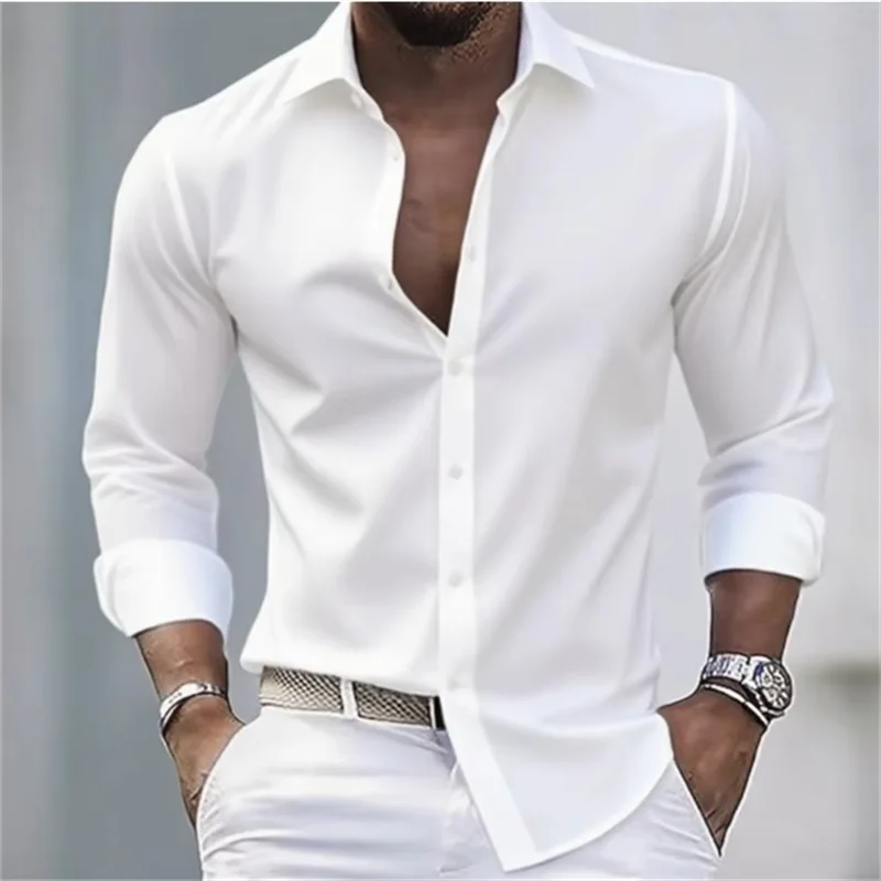 Herren Slim Fit Langarm Hemd mit Knopfleiste einfEarbig | Formal