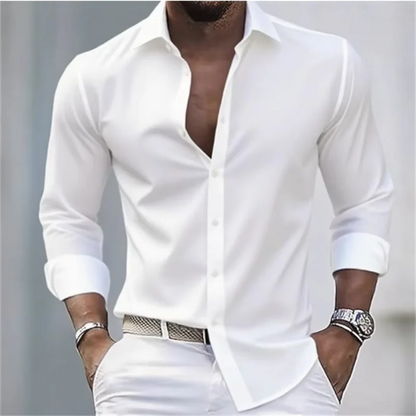 Camicia Uomo Slim Fit Manica Lunga Bottoni Colore Unito | Formale