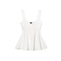 Damen zweiteiliges Set mit ärmellosem Peplum Oberteil und Hose mit weitem Bein | Fließender Stil