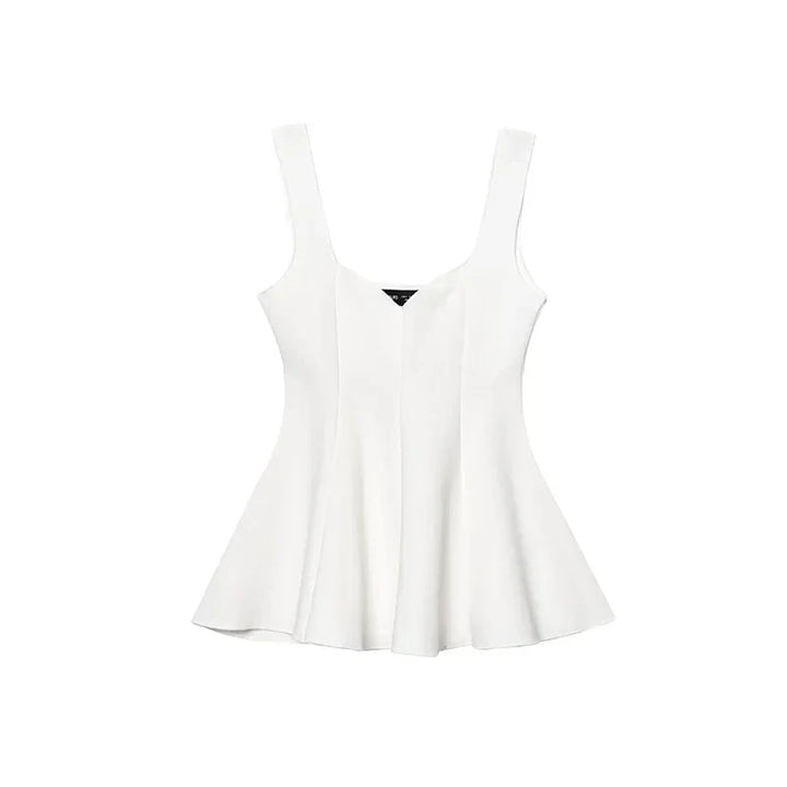 Damen zweiteiliges Set mit ärmellosem Peplum Oberteil und Hose mit weitem Bein | Fließender Stil