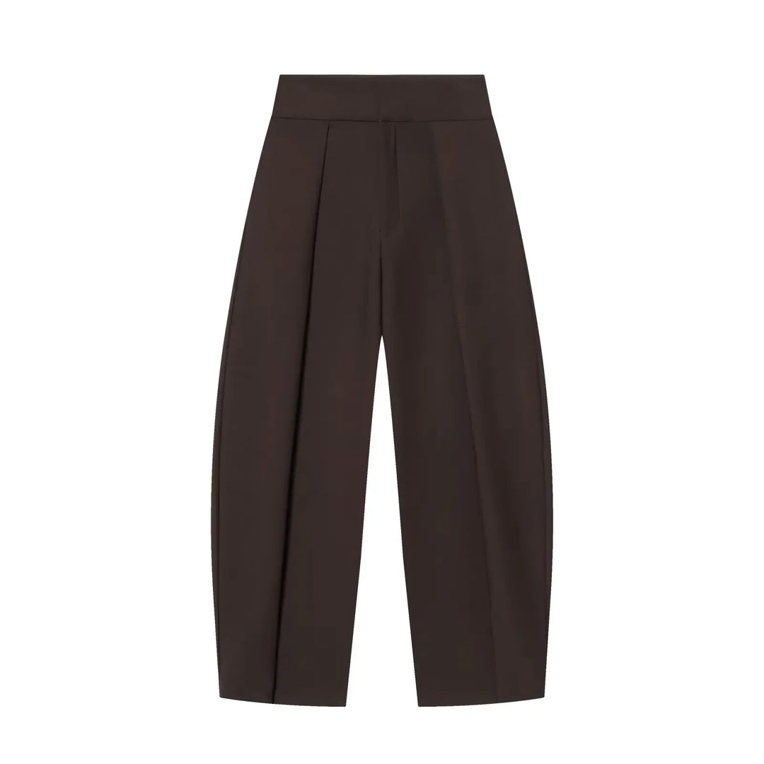 Damen High Waist Hose mit Bundfalten vorne und weitem Bein | Taillierte Passform