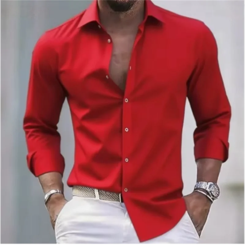 Herren Slim Fit Langarm Hemd mit Knopfleiste einfEarbig | Formal