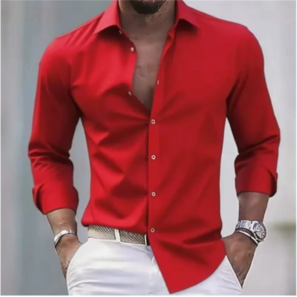 Camicia Uomo Slim Fit Manica Lunga Bottoni Colore Unito | Formale