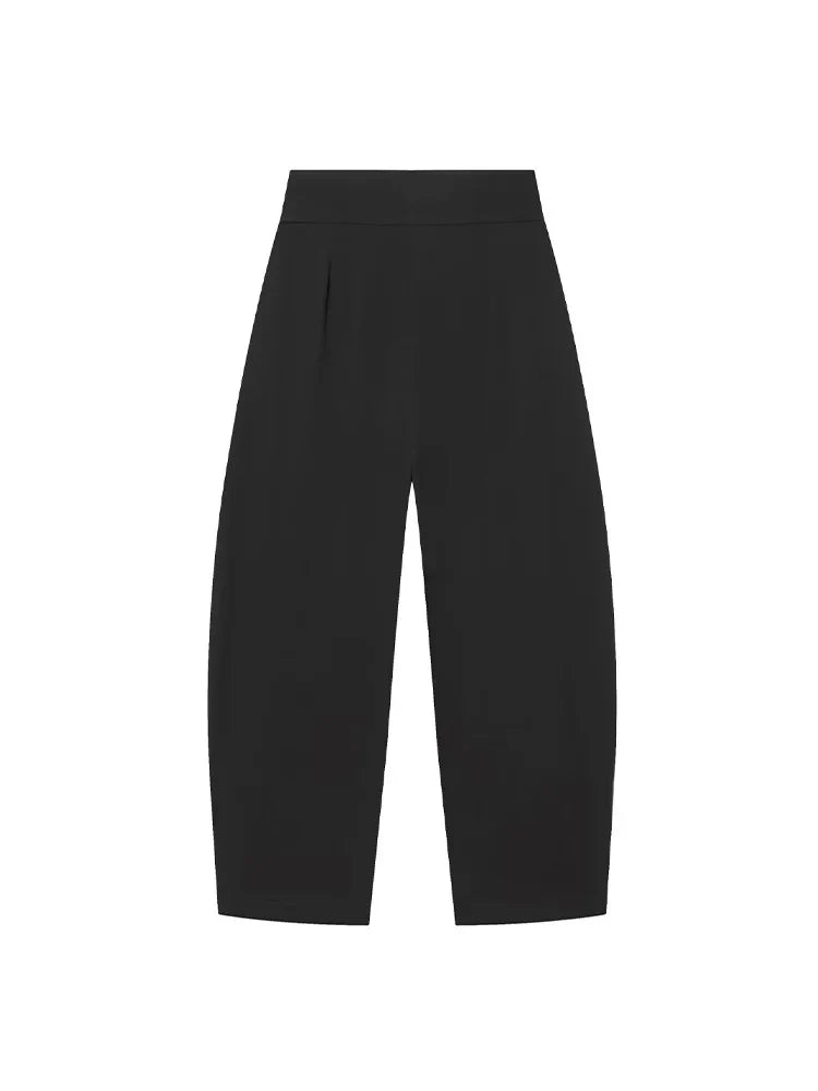 Damen High Waist Hose mit Bundfalten vorne und weitem Bein | Taillierte Passform