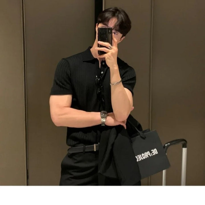 Herren Kurzarm Polo Shirt mit Kragen Strukturmuster | Strukturiert
