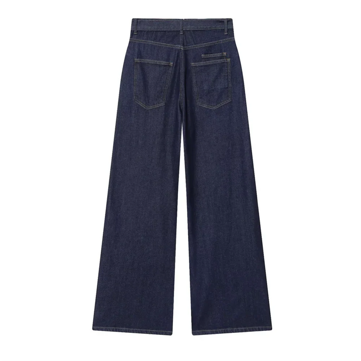 Damen High Waist Hose mit Gürtel und weitem Bein | Gerade Passform