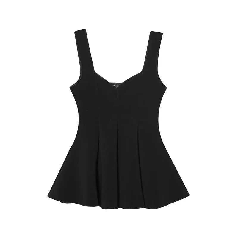 Damen zweiteiliges Set mit ärmellosem Peplum Oberteil und Hose mit weitem Bein | Fließender Stil