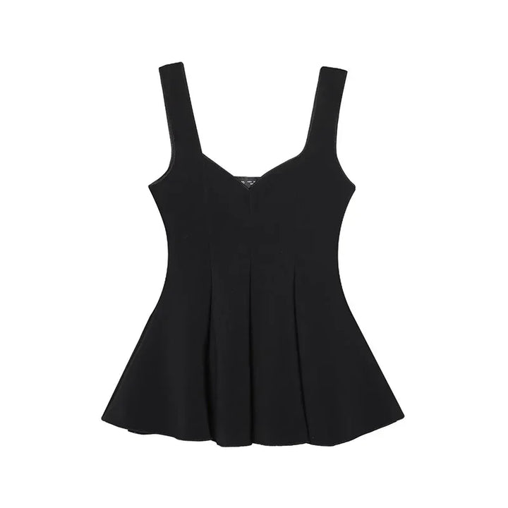 Damen zweiteiliges Set mit ärmellosem Peplum Oberteil und Hose mit weitem Bein | Fließender Stil