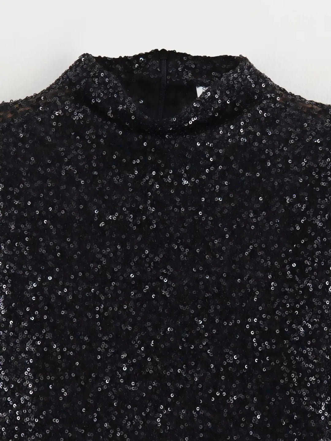 Damen Kleid Kappenärmel Hoher Kragen Pailletten Kleid | Mini