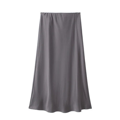 Women's High Waist Flared A-Line Solid Color Skirt | Midi