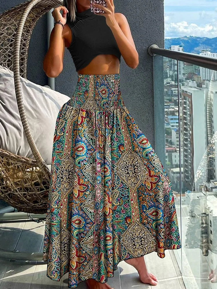 Gonna lunga a vita alta da donna | Motivo tropicale