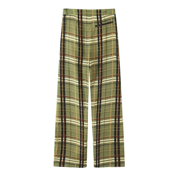 Damen High Waist Karierte Weite Casual Hose Mit Gerader Passform | Gerade Passform