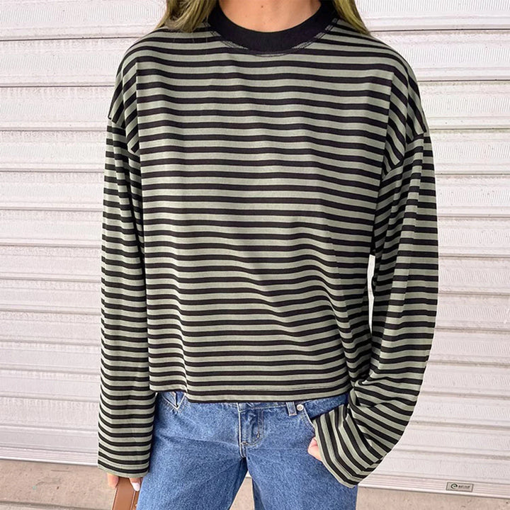 Sweat-shirt oversize à rayures pour femme, manches longues, col rond | Rayures