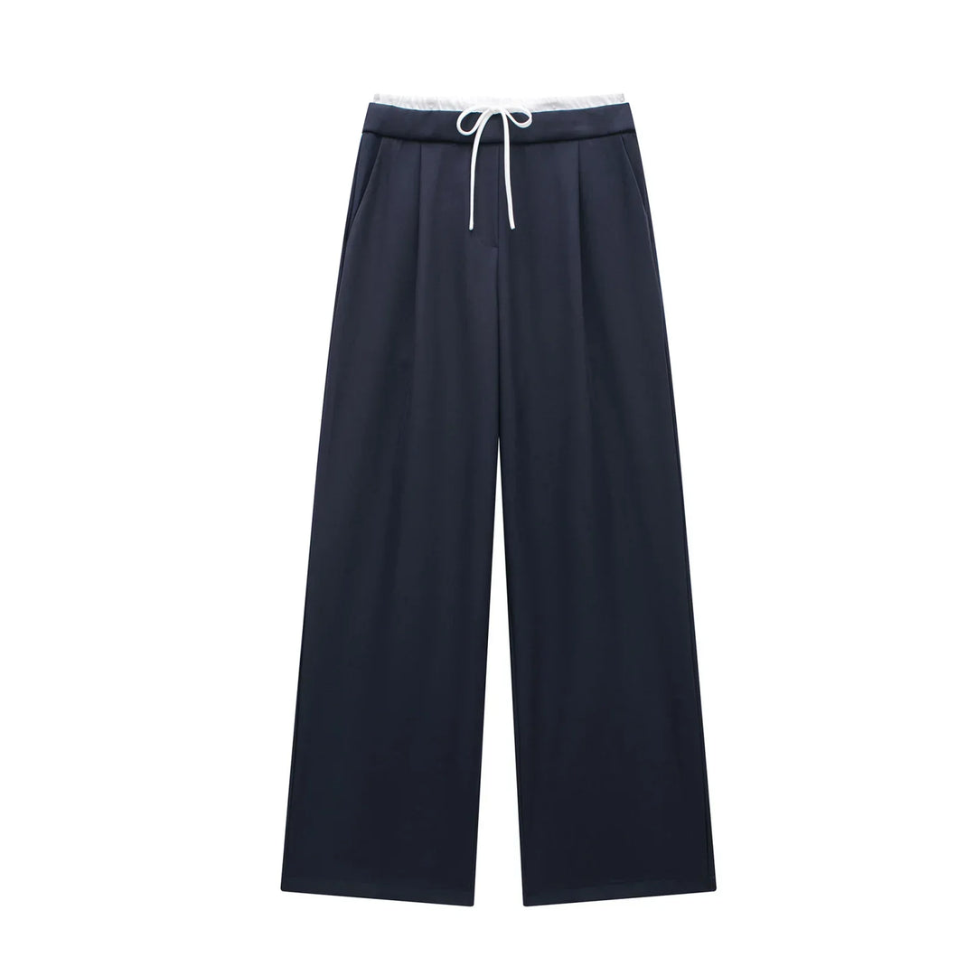 Damen High Waist Hose Mit Kordelzug Geradem Bein Casual Stil | Volle Länge