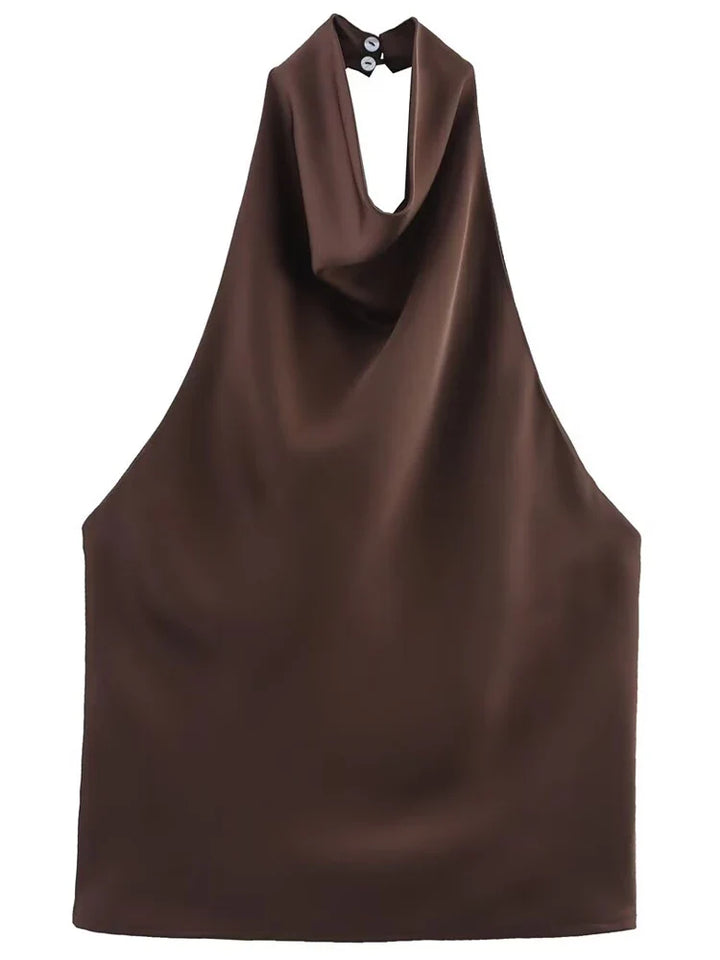 Damen ärmelloses Top mit Halterneck drapierter Vorderseite | Halter