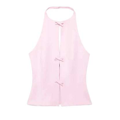 Dámský top bez rukávů s vázáním vpředu, halter top a mini sukně dvoudílná sada | Otevřená záda