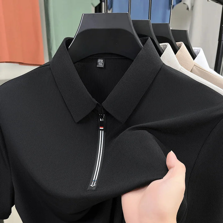 Herren Kurzarm Polo Shirt mit Half Zip | Freizeit
