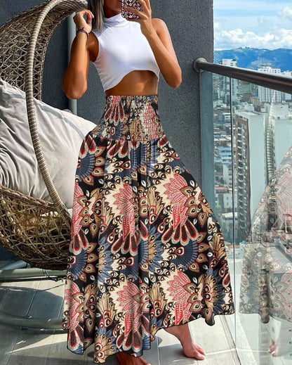 Gonna lunga a vita alta da donna | Motivo tropicale