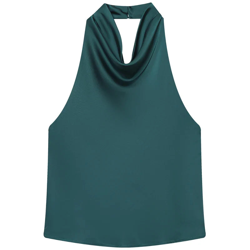Damen ärmelloses Top mit Halterneck drapierter Vorderseite | Halter