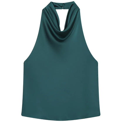 Top donna halter drappeggiato con scollo senza maniche | Halter