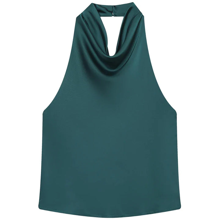 Damen ärmelloses Top mit Halterneck drapierter Vorderseite | Halter