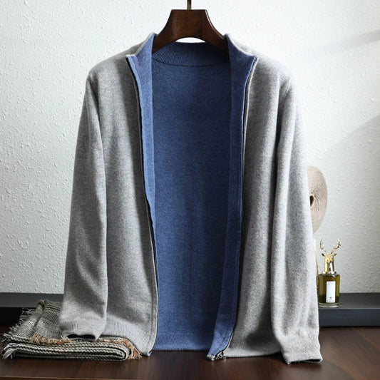 Męski kardigan z długim rękawem, otwarty | styl casual