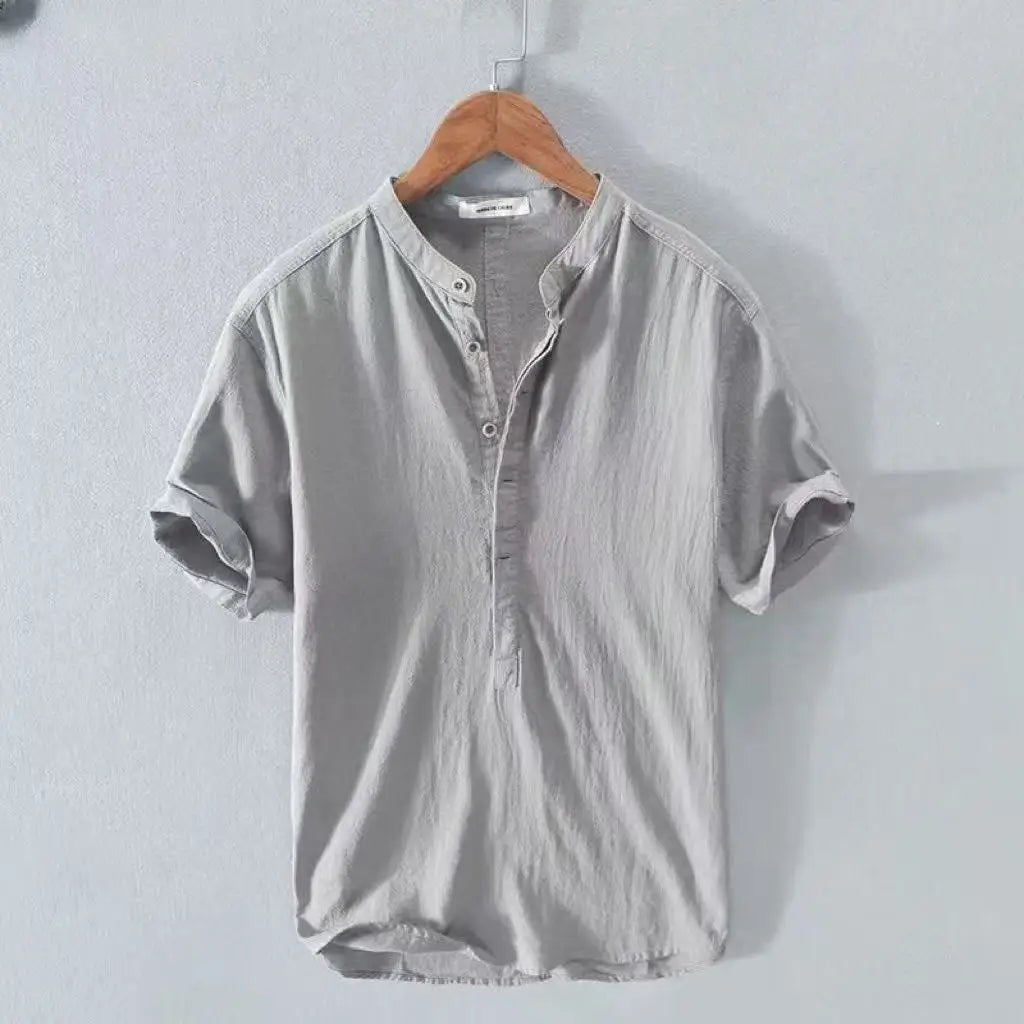 Camicia da uomo casual con colletto alla coreana e chiusura con bottoni | Maniche corte