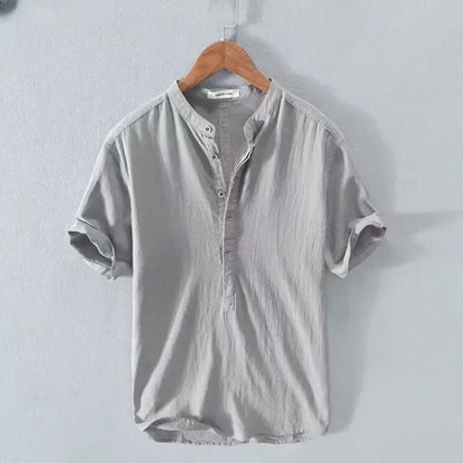 Camicia da uomo casual con colletto alla coreana e chiusura con bottoni | Maniche corte