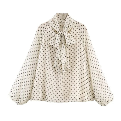 Blusa da donna a pois con collo alto, maniche lunghe e taglio ampio | Pois