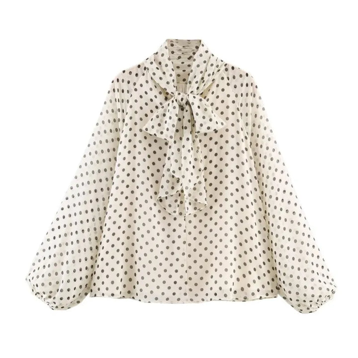 Damen Langarm Bluse mit Polka Dots Stehkragen lockere Passform | Gepunktet