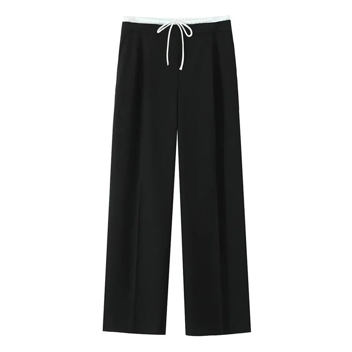 Damen High Waist Hose Mit Kordelzug Geradem Bein Casual Stil | Volle Länge