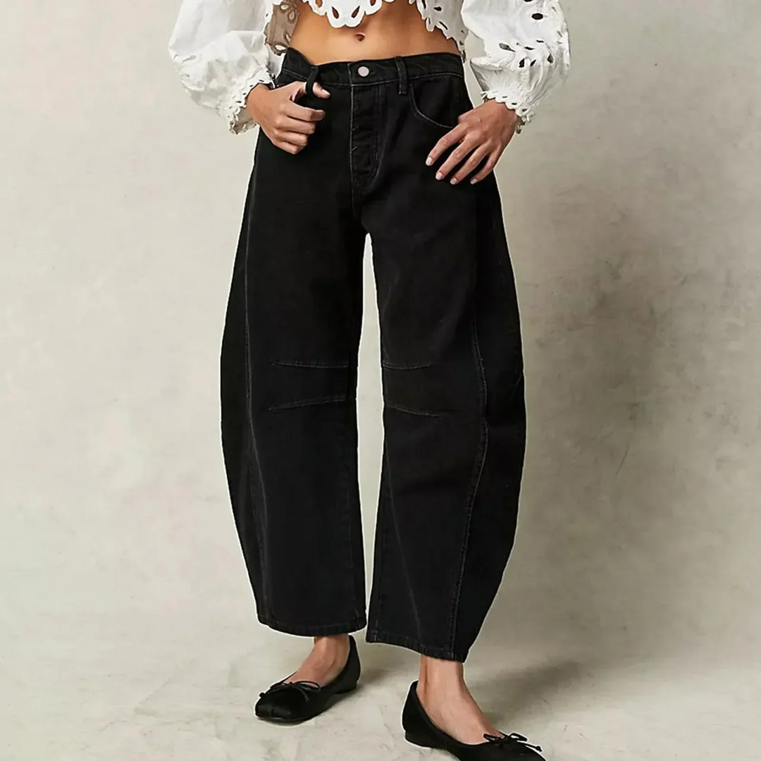 Damen High Waist Freizeithose mit schmal zulaufendem Bein | Knopfverschluss