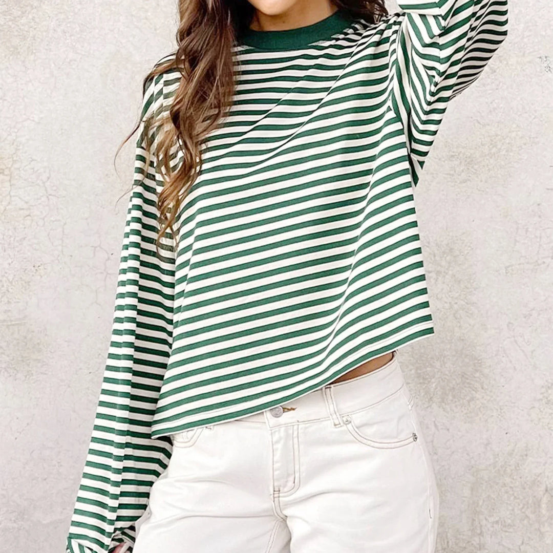Sweat-shirt oversize à rayures pour femme, manches longues, col rond | Rayures