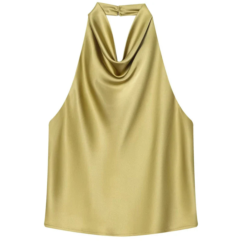Damen ärmelloses Top mit Halterneck drapierter Vorderseite | Halter