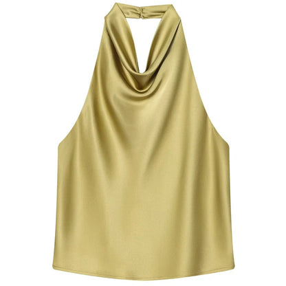 Top donna halter drappeggiato con scollo senza maniche | Halter