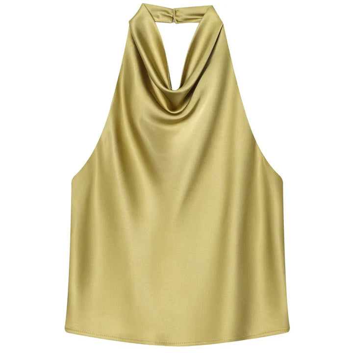 Damen ärmelloses Top mit Halterneck drapierter Vorderseite | Halter