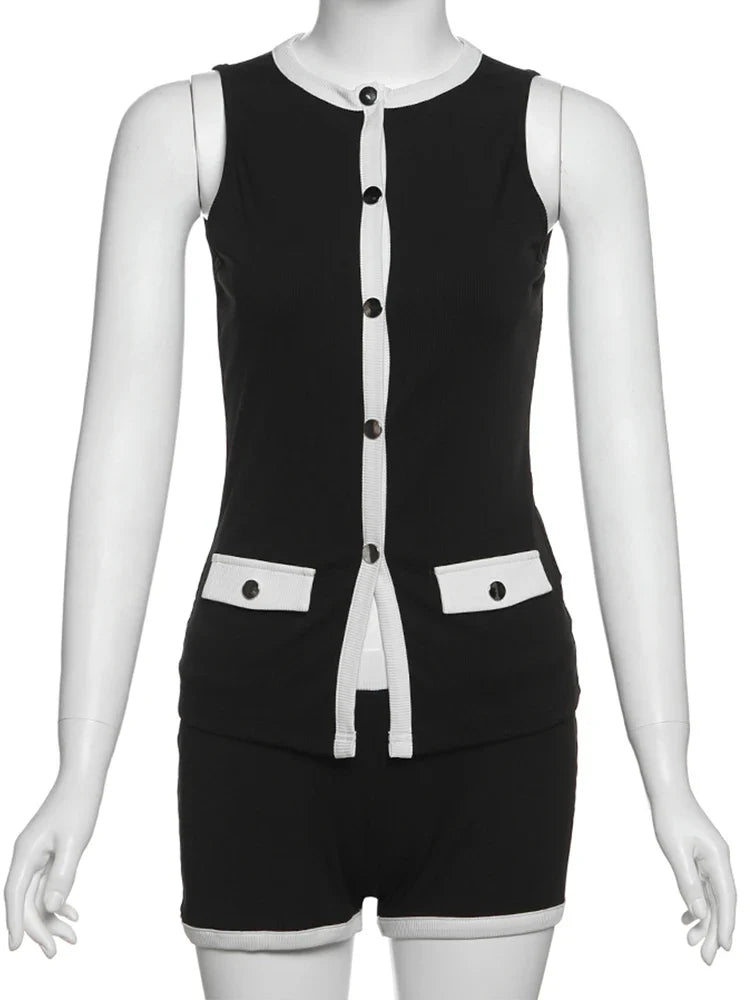 Damen Sommer-Set | Ärmelloses Top und Shorts im Kombi-Design | Moderner und Stilvoller Look