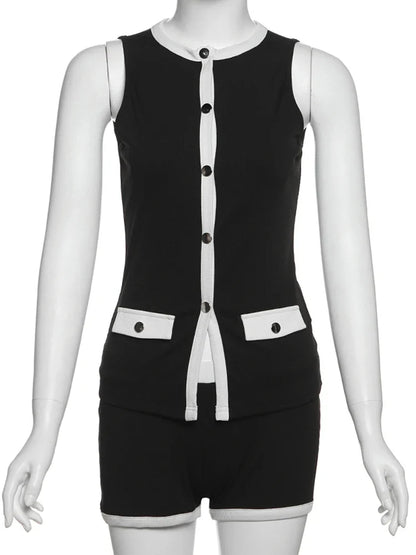 Damen Sommer-Set | Ärmelloses Top und Shorts im Kombi-Design | Moderner und Stilvoller Look